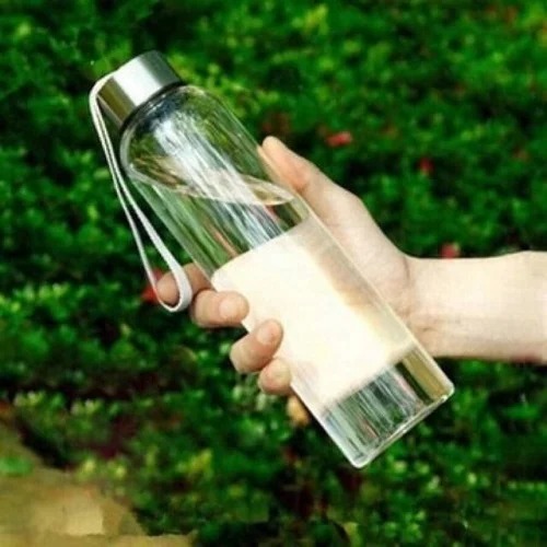 Chai thủy tinh 300ml nắp bạc có dây xách CL21