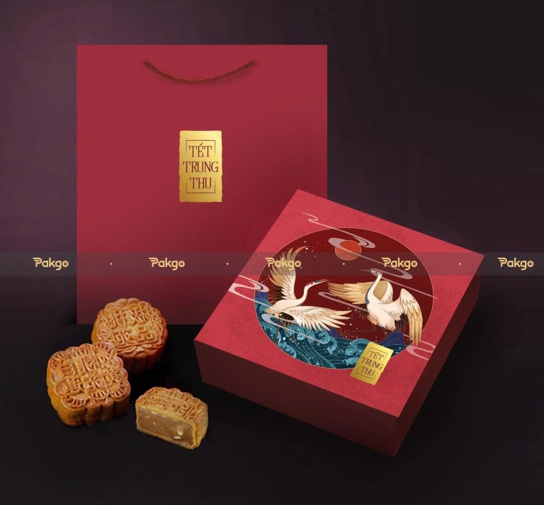 Vỏ hộp bánh trung thu Hạc đỏ 4 bánh