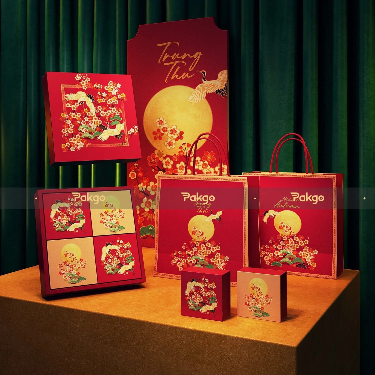 Vỏ hộp bánh trung thu Phong Hạc 4 bánh