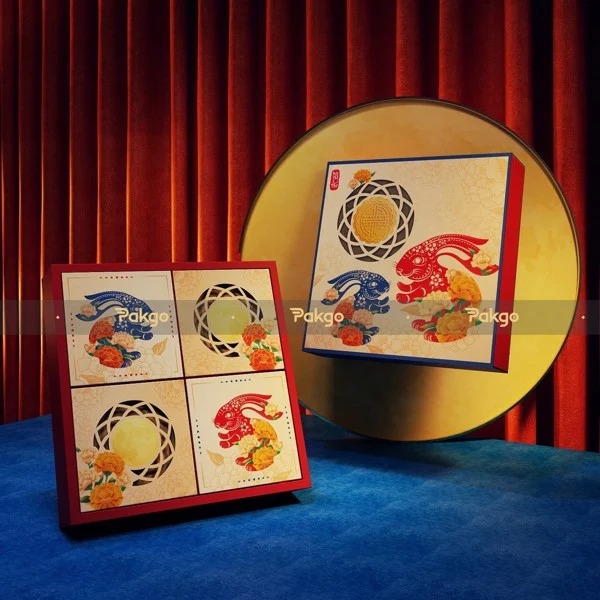 Vỏ hộp bánh trung thu Thỏ Ngọc Vàng 4 bánh