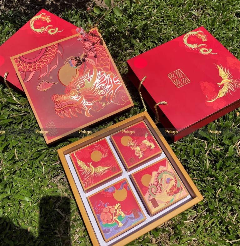 Vỏ hộp bánh trung thu Tứ Linh 4 bánh