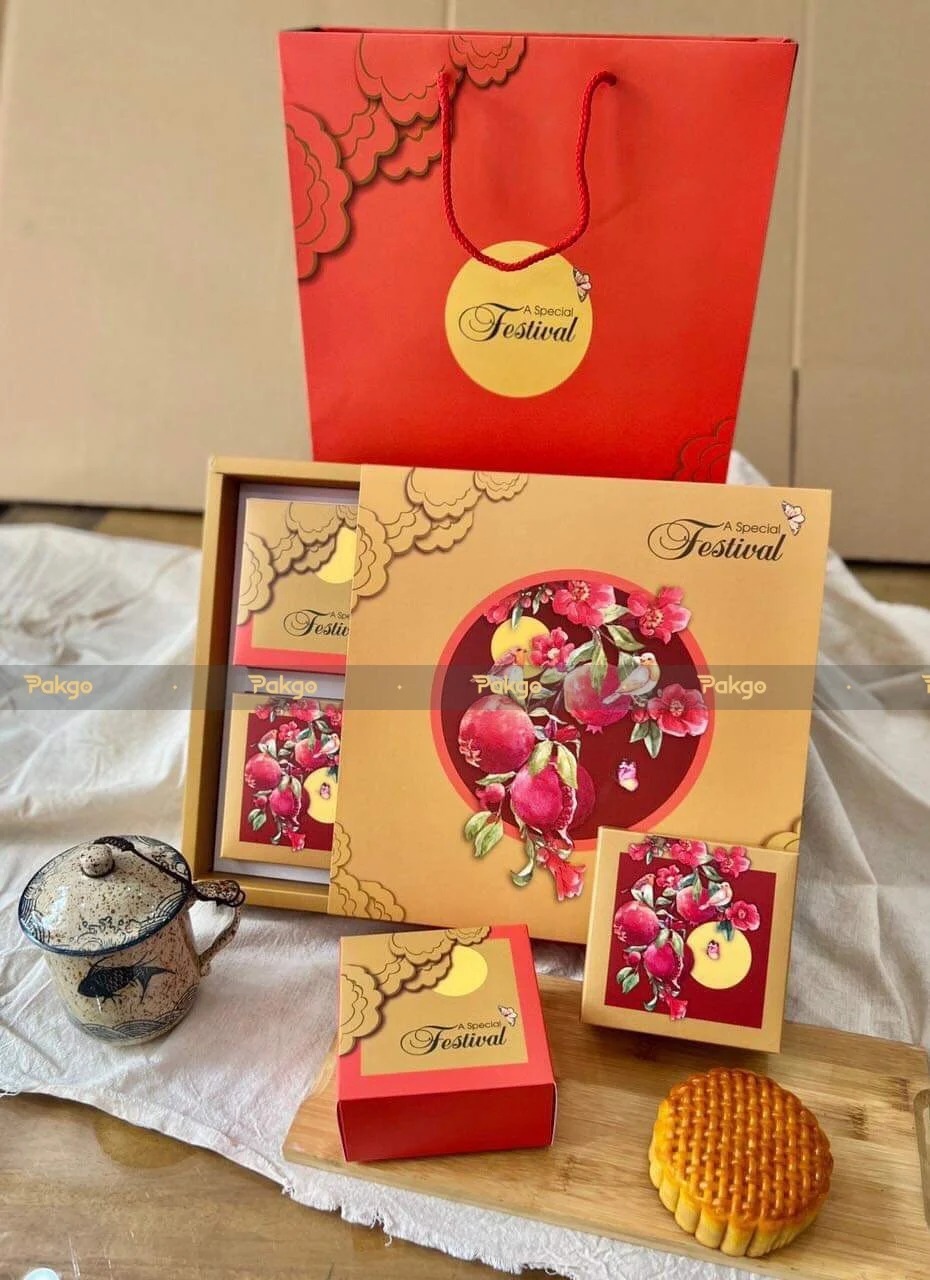 Vỏ hộp bánh trung thu Hoa Lựu 4 bánh
