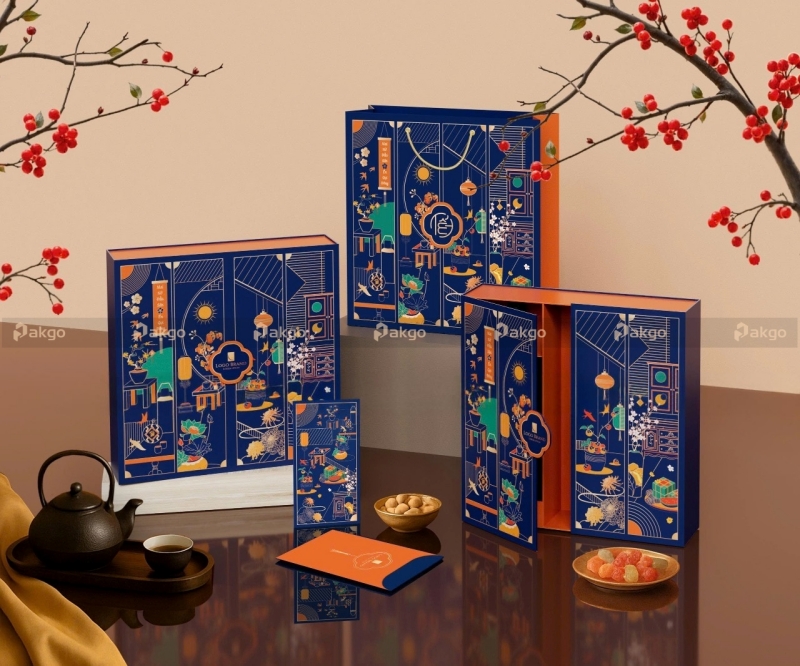 Mẫu hộp quà tết Ngũ Phúc ấn tượng Mẫu hộp quà tết Ngũ Phúc ấn tượng