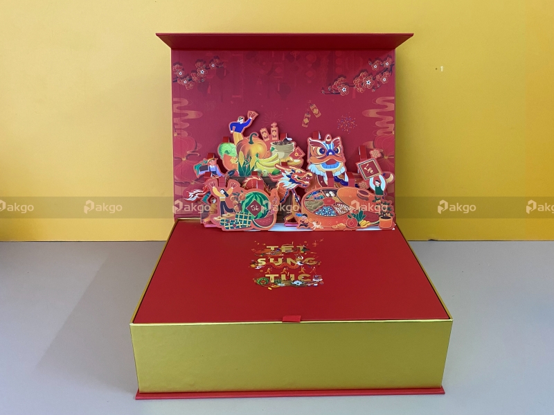 Mẫu hộp quà tết Xuân Thịnh Vượng thiết lế popup 3D chất lượng Mẫu hộp quà tết Xuân Thịnh Vượng thiết lế popup 3D chất lượng