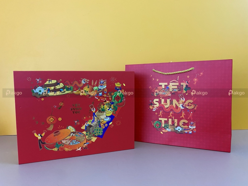 Mẫu hộp quà tết Xuân Thịnh Vượng thiết lế popup 3D nổi bật